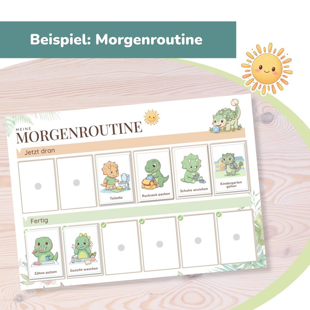 Morgen & Abendroutine für Kinder Dino, Routineplan, Morgenroutine Kinder Dinosaurier, Routinekarten PDF, Tagesplan zum A Bild 4