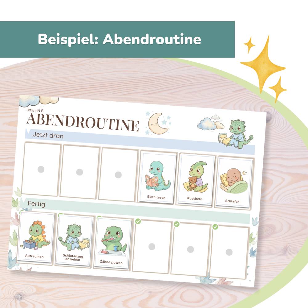 Morgen & Abendroutine für Kinder Dino, Routineplan, Morgenroutine Kinder Dinosaurier, Routinekarten PDF, Tagesplan zum A Bild 5