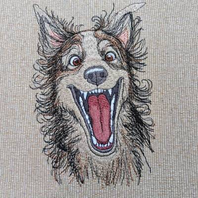 Stickdatei Hund freaky 14x14cm bzw. 15x15cm – Lustige Hundestickdatei für Stickmaschine