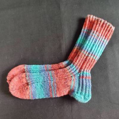 Handgestrickte Socken Gr.38/39 Rot/Türkis/Blau