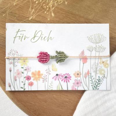 Makramee Tulpen Armband mit Schmuckkarte, kleines Dankeschön Geschenk, kleine Aufmerksamkeit für jeden Anlass, Sag Danke