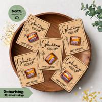 Geburtstags-Küsschen Druckvorlage | Happy Birthday Kleinigkeit zum Ausdrucken DIN A4 PDF | Geschenkidee DIY, Schokolade