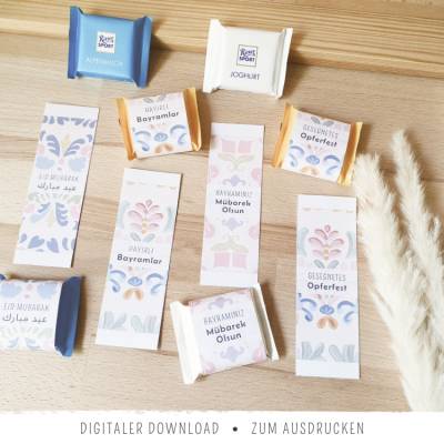 Mini-Ritter-Sport-Banderole zum Opferfest | Eid Mubarak Printable Candy Wrapper | Bayram Geschenk DIY | Eid al-Adha | Ei