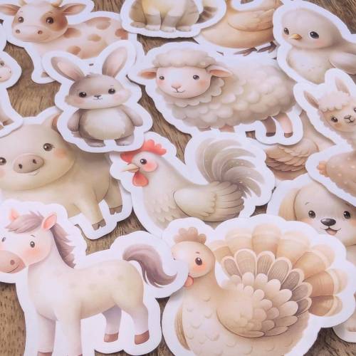 Sticker/Stickerbogen/Aufkleber - Farmtiere, Bauernhof, Esel, Hund, Katze, Ente