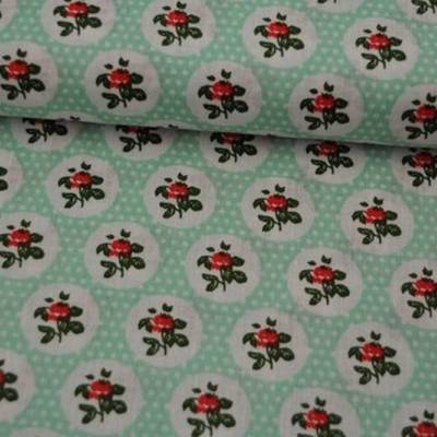 Baumwolle Popeline Rosen/Kreis dunkelmint