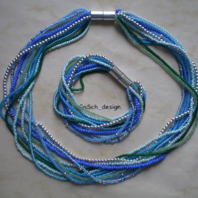 Set * Fädelkette und Armband * Strippenzieher in Wasserfarben mit silber