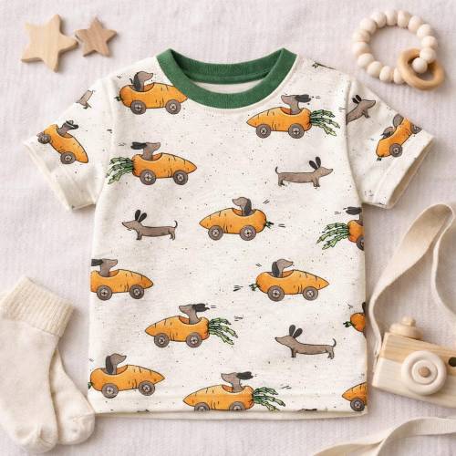 Kinder T-Shirt Dackel-Flitzer – Handmade Shirt aus Bio Jersey – Kurzarm mit Bündchen – Sommer Shirt Baby & Kind