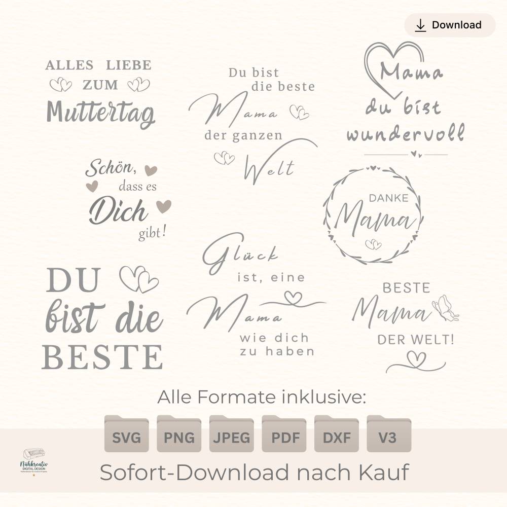 Mega Plotterdatei Set Muttertag Geburtstag – 8 Sprüche Bundle – SVG PNG Geburtstag Geschenk Bild 1