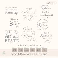 Mega Plotterdatei Set Muttertag Geburtstag – 8 Sprüche Bundle – SVG PNG Geburtstag Geschenk