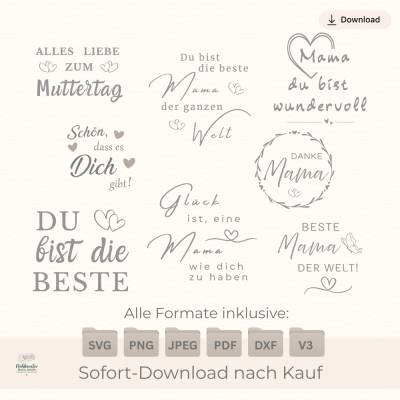 Mega Plotterdatei Set Muttertag Geburtstag – 8 Sprüche Bundle – SVG PNG Geburtstag Geschenk
