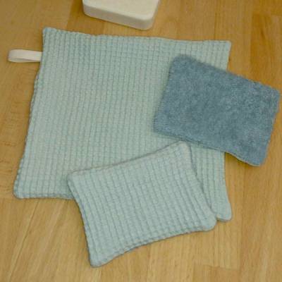Spültuch und Spülschwämme aus Waffelstoff und Frottee aus Biobaumwolle, Handarbeit