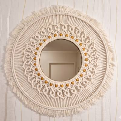 Makramee Spiegel Ø 42 cm ✦ Boho Wandspiegel Rund ✦ Handgefertigt ✦ Scandi Style ✦ Mischocreations