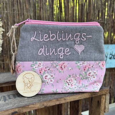 Schminktasche Lieblingsdinge rosa gemustert – Kosmetiktasche & Geschenkidee