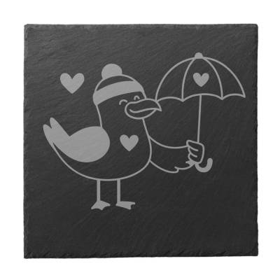 Möwe mit Regenschirm - Schiefer Untersetzer Geschenk Meer Liebe Urlaub Deko Freunde Freundschaft
