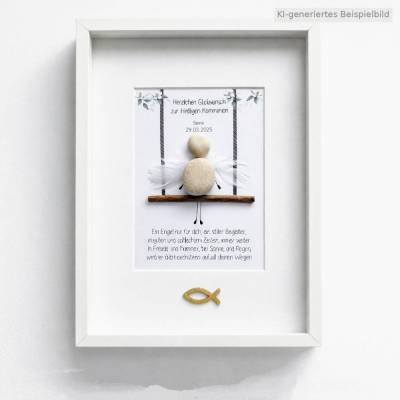 Steinbild Schutzengel – Personalisiertes Geschenk zur Taufe, Kommunion & für Patenkinder