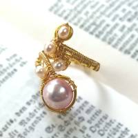 Ring Unikat Keshiperlen rosa Paisley Spiralring goldfarben verstellbar boho Spiralring wirework Daumenring