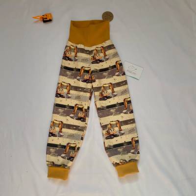 Mitwachshose, Größe 110 / 116 , Pumphose – Bagger, Handmade Kinderhose aus French Terry, bequem & dehnbar