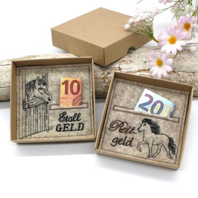Stickdatei ITH Wunscherfüller Pferd Stall Reiten Geld verschenken