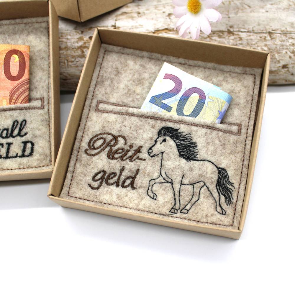 Stickdatei ITH Wunscherfüller Pferd Stall Reiten Geld verschenken Bild 2