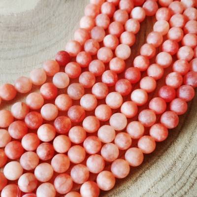 Jade Perlen 8 mm Strang, Hell Lachs, gefrostet