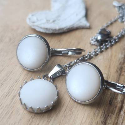 Schmuckset weiß Schimmer Ohrstecker, Ohrringe, Ohrhänger, Ringe Hochzeit