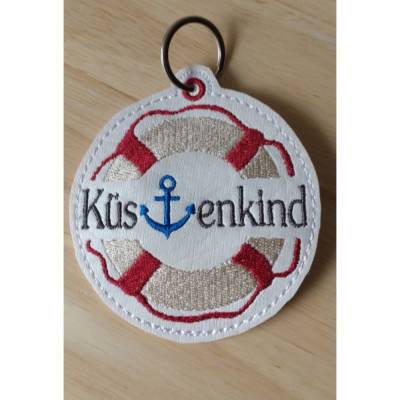 Steuerrad Küstenkind Deko Kunstleder Schlüsselanhänger weiß – Unikat ca. 8,5 cm Handmade
