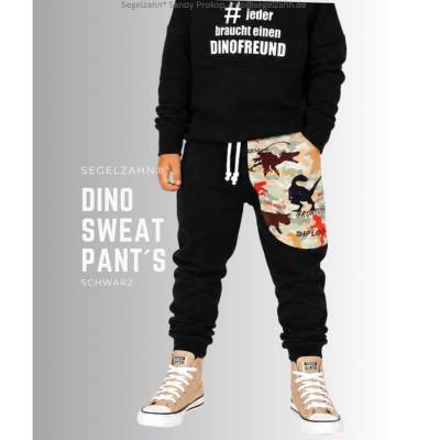 Dino Sweat Hose Kinder | schwarze Jogginghose Unise | Jungen Mädchen Sweathose Dinosaurier | Segelzahn Kinderhose