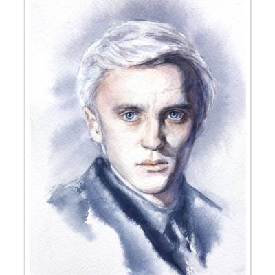 Aquarellportrait von Tom Felton als Draco Malfoy