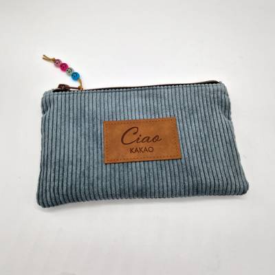 Täschchen Cord rauchblau mit Kartensteckfach 