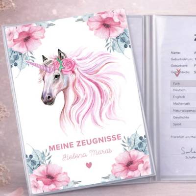 Süße Zeugnismappe für Mädchen | Pferde - Motiv | Einschulung & Schulanfang Geschenk | 26-60