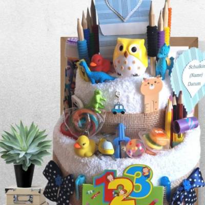 Stiftetorte Geschenk zur Einschulung für Jungen Handtuchtorte Schultüte Schuleinführung erster Schultag 