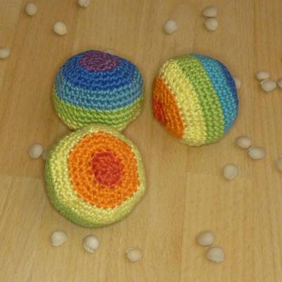 3 Jonglierbälle, gehäkelt, regenbogenfarben, Baumwolle, Handarbeit