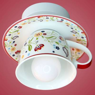 Tassenlampe für Küche, Esszimmer & Café, moderne Deckenlampe aus einer großen Tasse, Landhaus Küchenlampe aus Porzellan