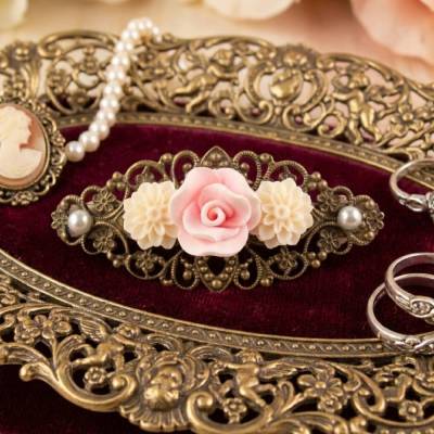 Verzierte Haarspange im Vintage-Stil – Romantischer Haarschmuck mit Resinblumen