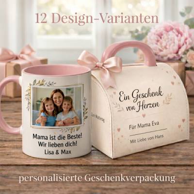 Personalisierte Tasse zum Muttertag mit Geschenkbox, Wunschname Becher Mama Geschenk, 10 Designs & Farben, Muttertagsges
