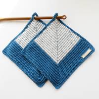1 Paar gehäkelte Topflappen Dämmerung auf See - Küchenhelfer,Potholder,Muttertag,Geschenk neue Wohnung,petrolblau