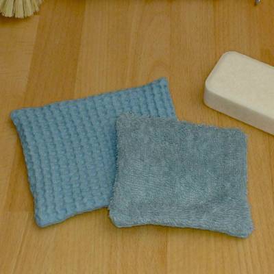 2 Spülschwämme aus Waffelstoff und Frottee aus Biobaumwolle, Handarbeit