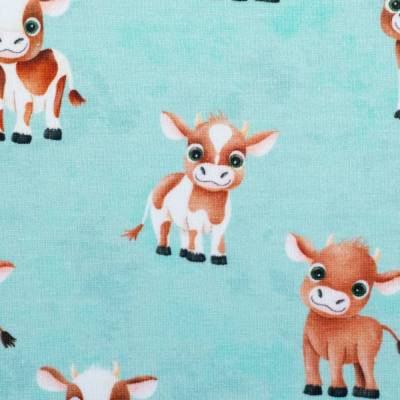 Jersey mintfarben mit Kuh Kühen Alpen Swafing Alpenliebe Mrs. Mint 50 x 150 cm ♕