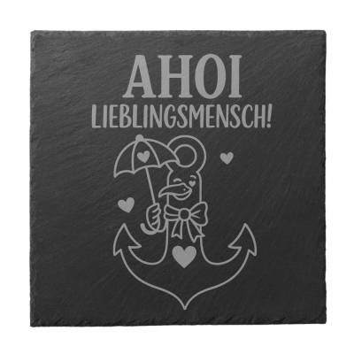 Ahoi Lieblingsmensch - Schiefer Untersetzer Geschenk Meer Liebe Urlaub Deko Freunde Freundschaft