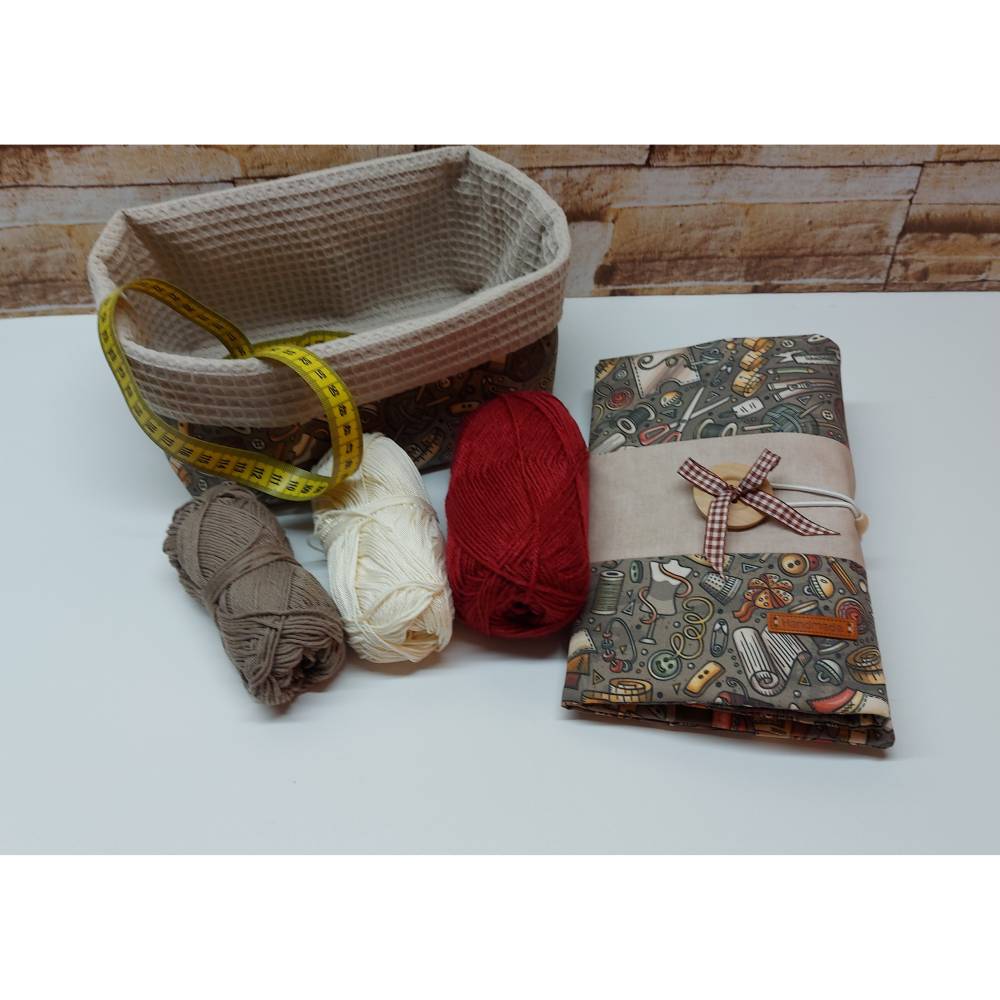 Nadelmappe Hlle fr Stricknadeln und Hkelnadeln Aufbewahrung fr  Strickzubehr Utensilo fr Wolle - braun/beige