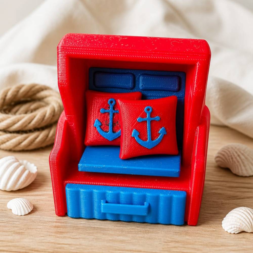 Strandkorb Deko mit Schublade – maritime Aufbewahrungsbox – 3D Deko – personalisierbar