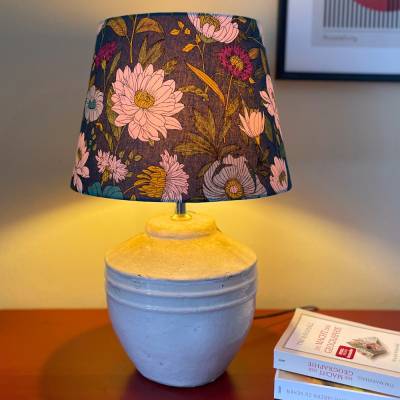 Lampenschirm „Blumen mit türkis konisch" | als Tisch- oder Stehlampe | Baumwollstoff