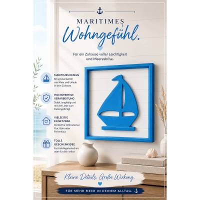 Maritimes Wandbild Segelboot – 3D Wanddeko im Bilderrahmen – personalisierbar – Küsten Deko
