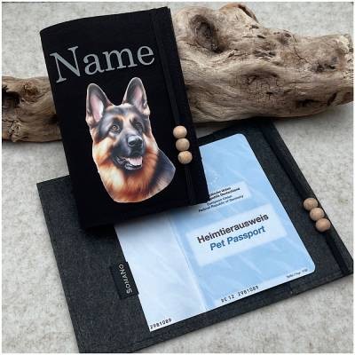 Heimtierausweis Hülle personalisierbar für Hunde EU Impfpass Hunderassen Auswahl 3 Jersey Filz