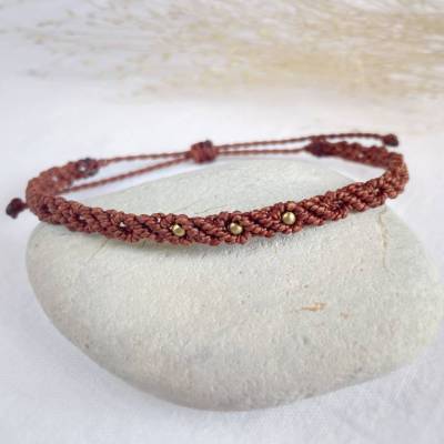 Makramee Armband mit Messingperlen, Größenverstellbar & Farbwahl, Handgeknüpftes Boho Armband, Freundschaftsarmband