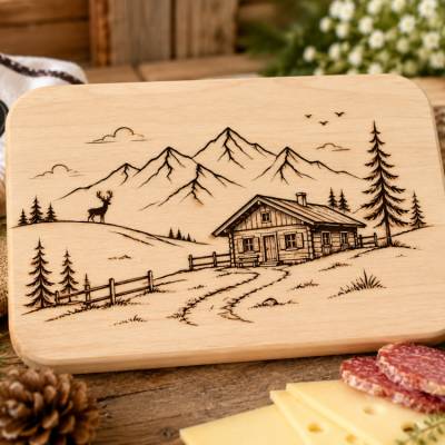 Alpenhütte SVG Datei | Berghütte Landschaft Design | PNG PDF Download | Cricut xTool Laserdatei
