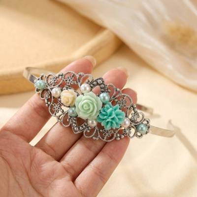 Romantischer Vintage Haarreif mit Resinblumen & Cabochon – Perfekter Haarschmuck für Hochzeit & Fest