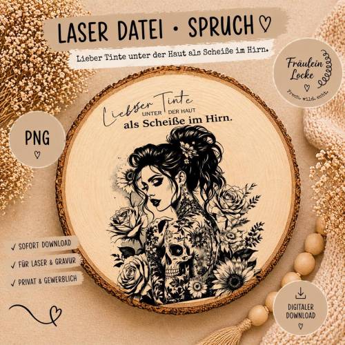 Laserdatei Gravur | Statement Motiv | Tattoo | Frauenpower | Gravurdatei für Holz & Schiefer | DIY Datei | PNG