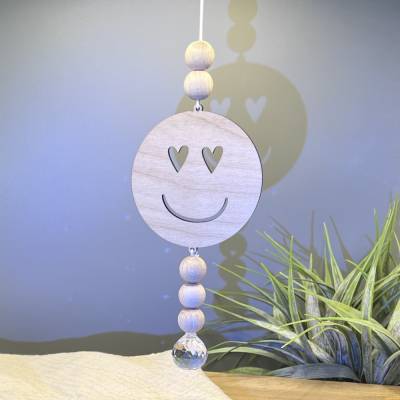 Sonnenfänger Smiley Holz Suncatcher Fensterdeko Dekoration Kristall Geschenk Freundin Geburtstag