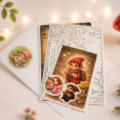Zauberpost aus dem Zaubermoos – Mopi Brief Set mit ArtPrint, Stickern & Ausmalbild für Kinder & Erwachsene